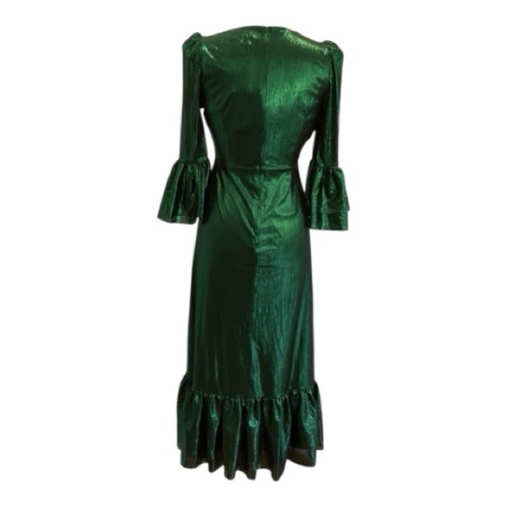 NWT Pomander Place Emerald Crinkle Lurex Midi Dress Size M Holiday Wedding Party - Picture 4 of 9